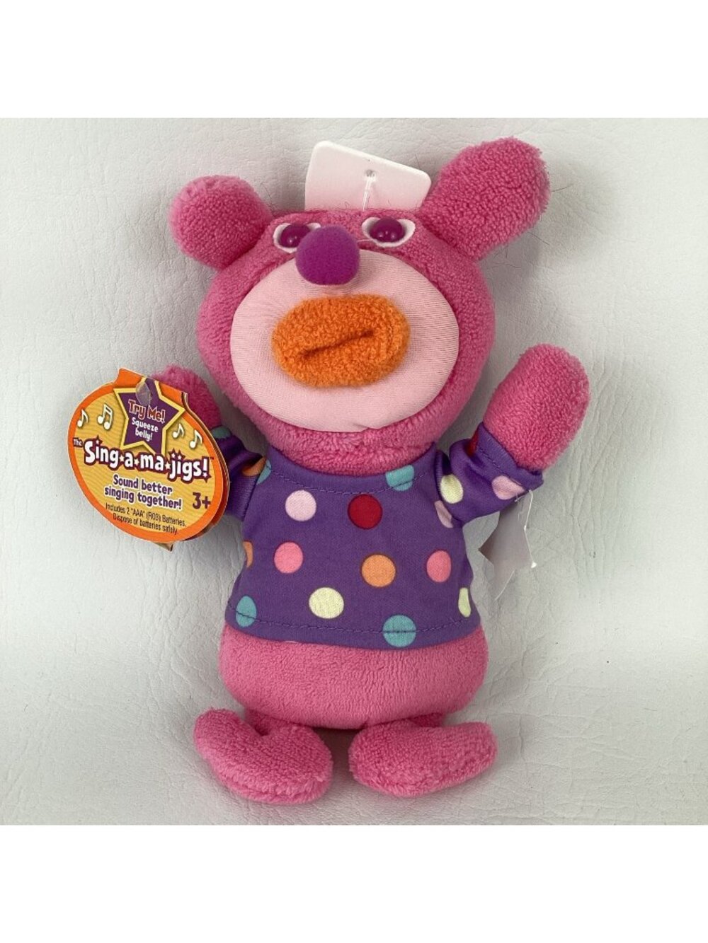 Sing-A-Ma-Jigs Plush Stuffed Animal 9" Toy Talking Singing Pink 2010 Mattel Tags